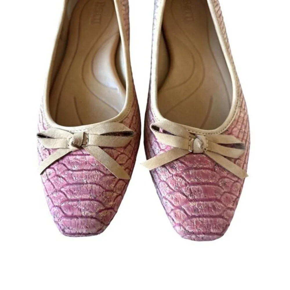 BORN Carri Flats Size 8.5 Shoes Cork Leather Snake Embossed Bow‎ NEW